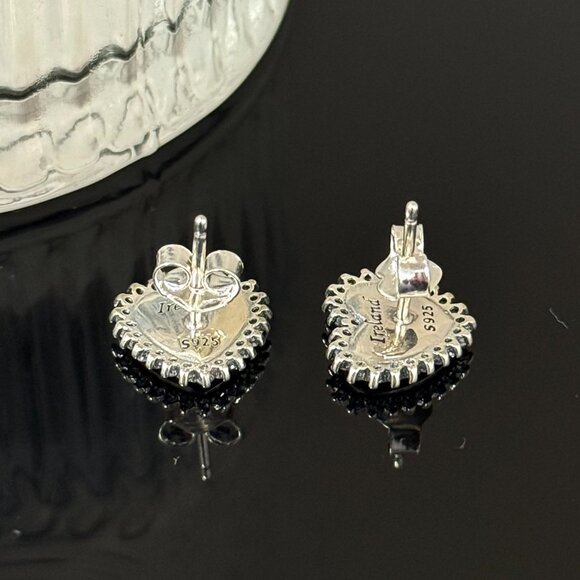 Ireland Flag Earrings Heart bling S925 Sterling Silver Handmade Ear Stud - Picture 4 of 5